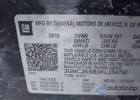 2019 Chevrolet Trax Ls from USA, damaged, VIN 3GNCJKSB1KL154752
